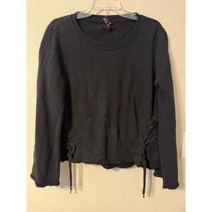 Betsey Johnson  Black Lace Up Side Sweatshirt Crewneck Pullover Women's L